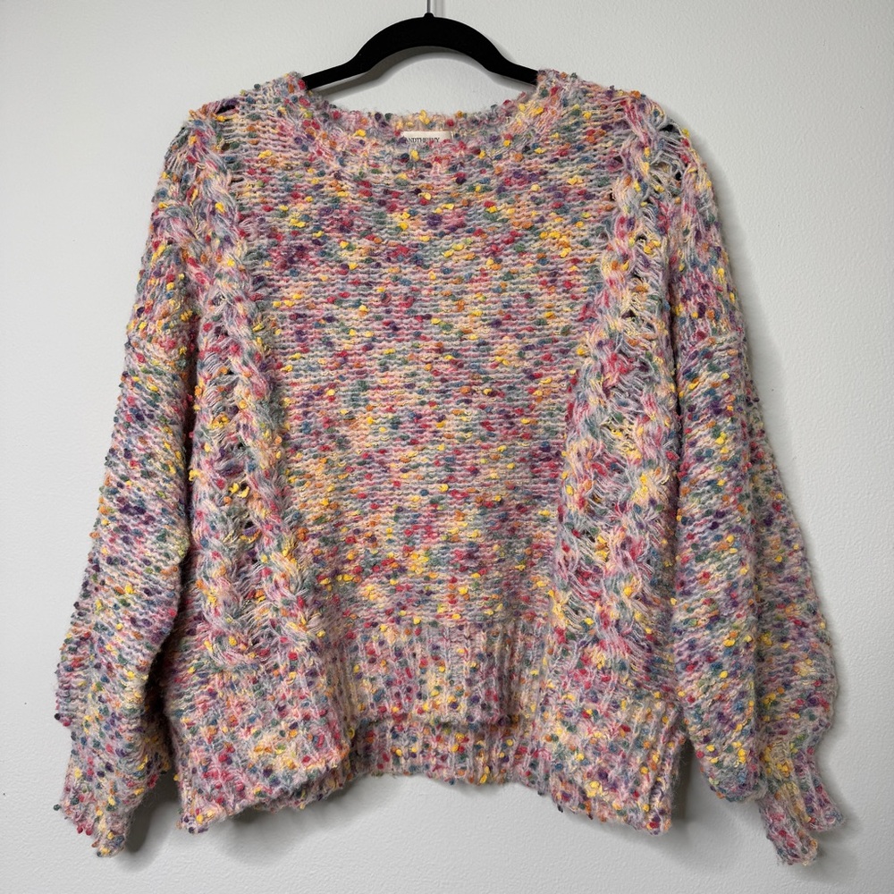 And The Why Multi-Color Knit Open Back Puff Sleeve Sweater NWT Size S/M